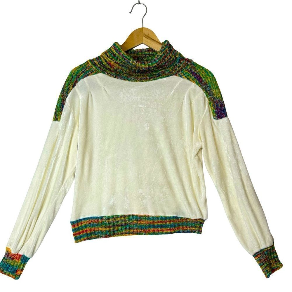 CHANGING SCENE Cream Vintage 79’s 80’s Velour Loose Turtleneck Sweater Sz M 32